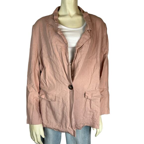 Asos Women Blazer Jacket Blush Pink One Button Flap Pockets Rayon Linen Blend 10 - Picture 1 of 11